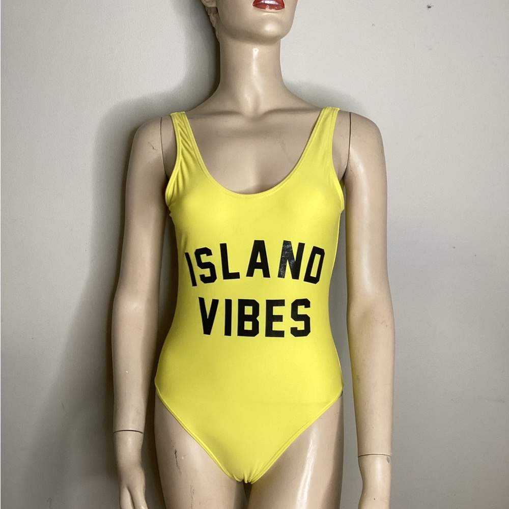 Yellow and Black One-Piece Swimsuit with Scoop Neckline
